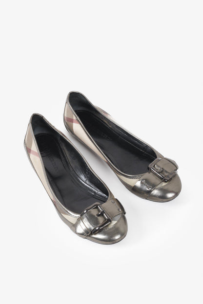 Burberry Bronze Nova Check Buckle Flats