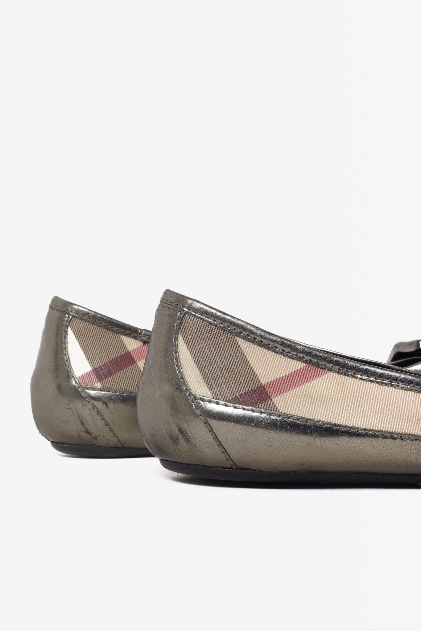 Burberry Bronze Nova Check Buckle Flats