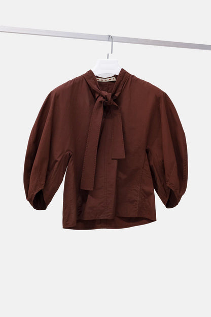 Marni PF/18 Brown Lavaillare Puff Sleeve Top