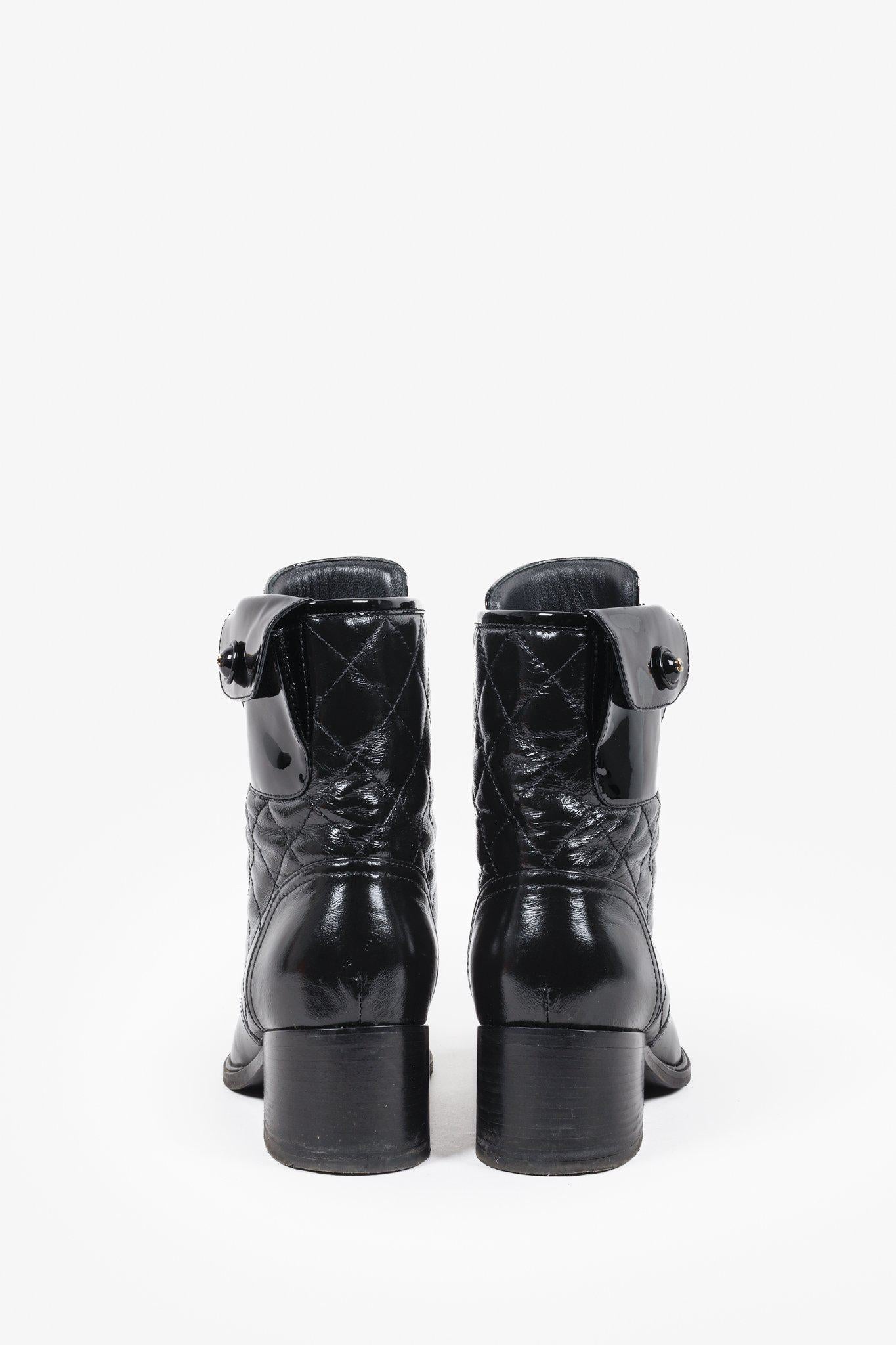 Chanel Patent Ankle Pocket Cap Toe Combat Boots