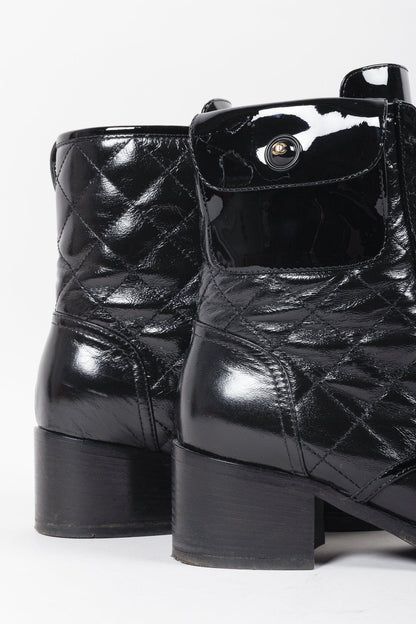 Chanel Patent Ankle Pocket Cap Toe Combat Boots