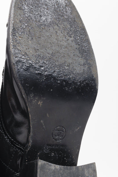 Chanel Patent Ankle Pocket Cap Toe Combat Boots