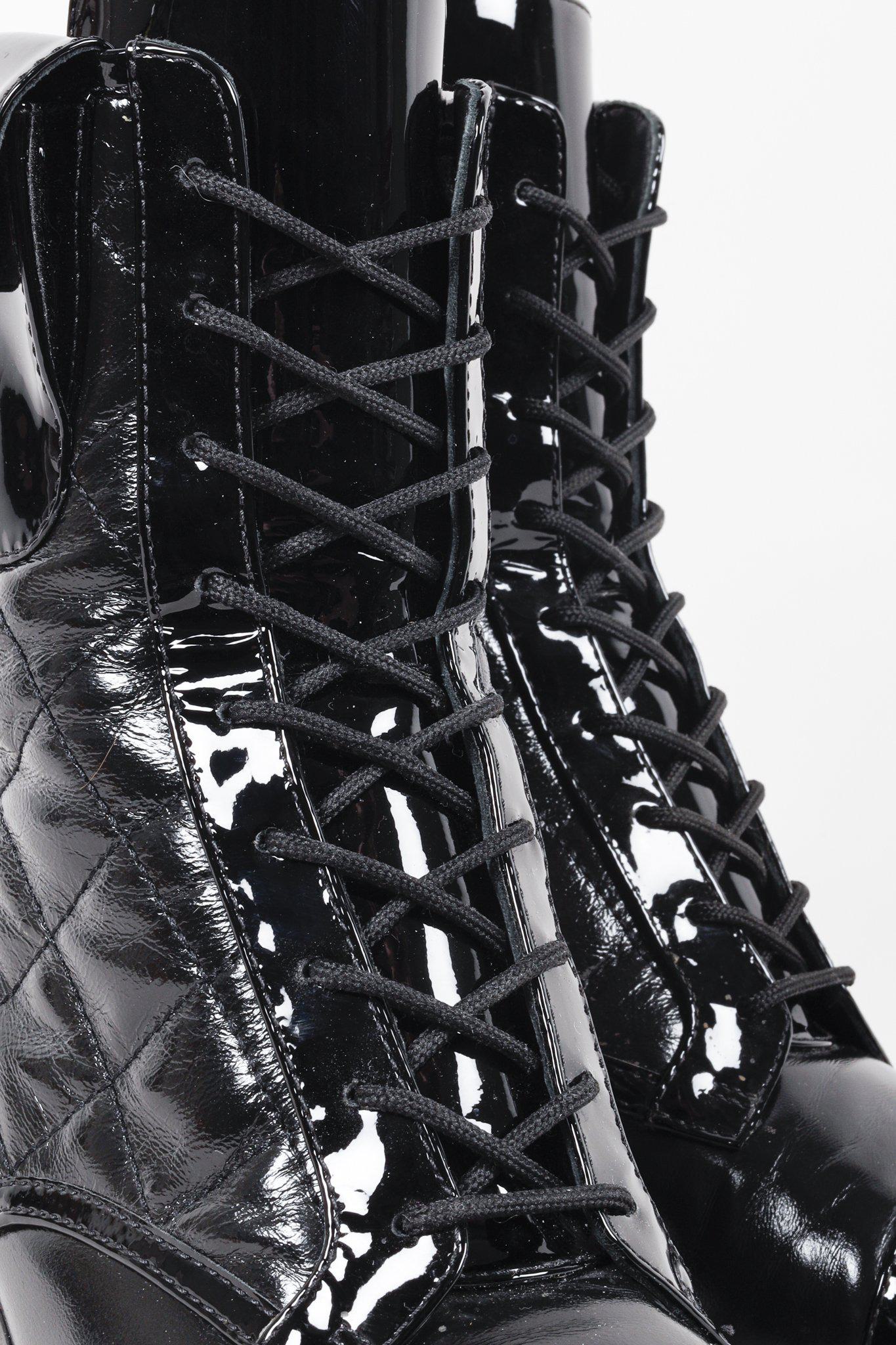 Chanel Patent Ankle Pocket Cap Toe Combat Boots