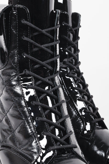 Chanel Patent Ankle Pocket Cap Toe Combat Boots