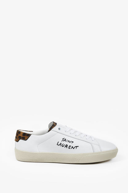 Saint Laurent Court Classic SL/06 Leopard-Print Trim Embroidered Sneakers