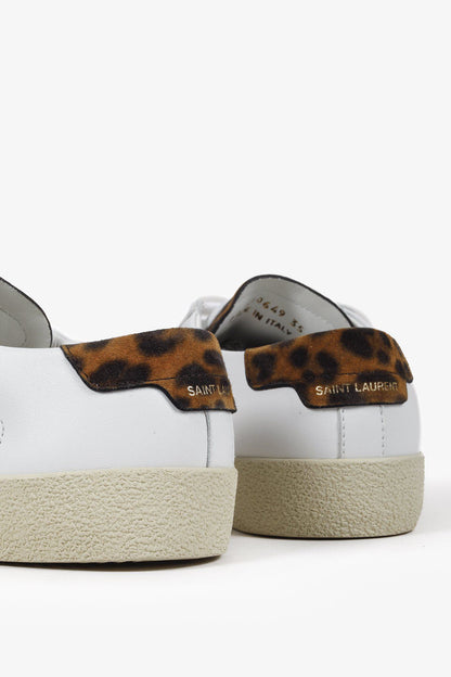 Saint Laurent Court Classic SL/06 Leopard-Print Trim Embroidered Sneakers