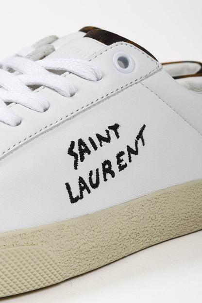 Saint Laurent Court Classic SL/06 Leopard-Print Trim Embroidered Sneakers