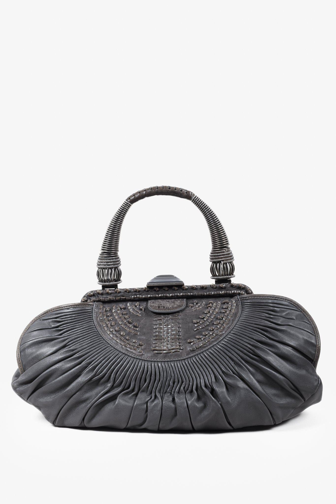 Dior Grey Pleated Leather Plisse Frame Bag