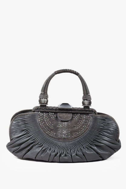 Dior Grey Pleated Leather Plisse Frame Bag