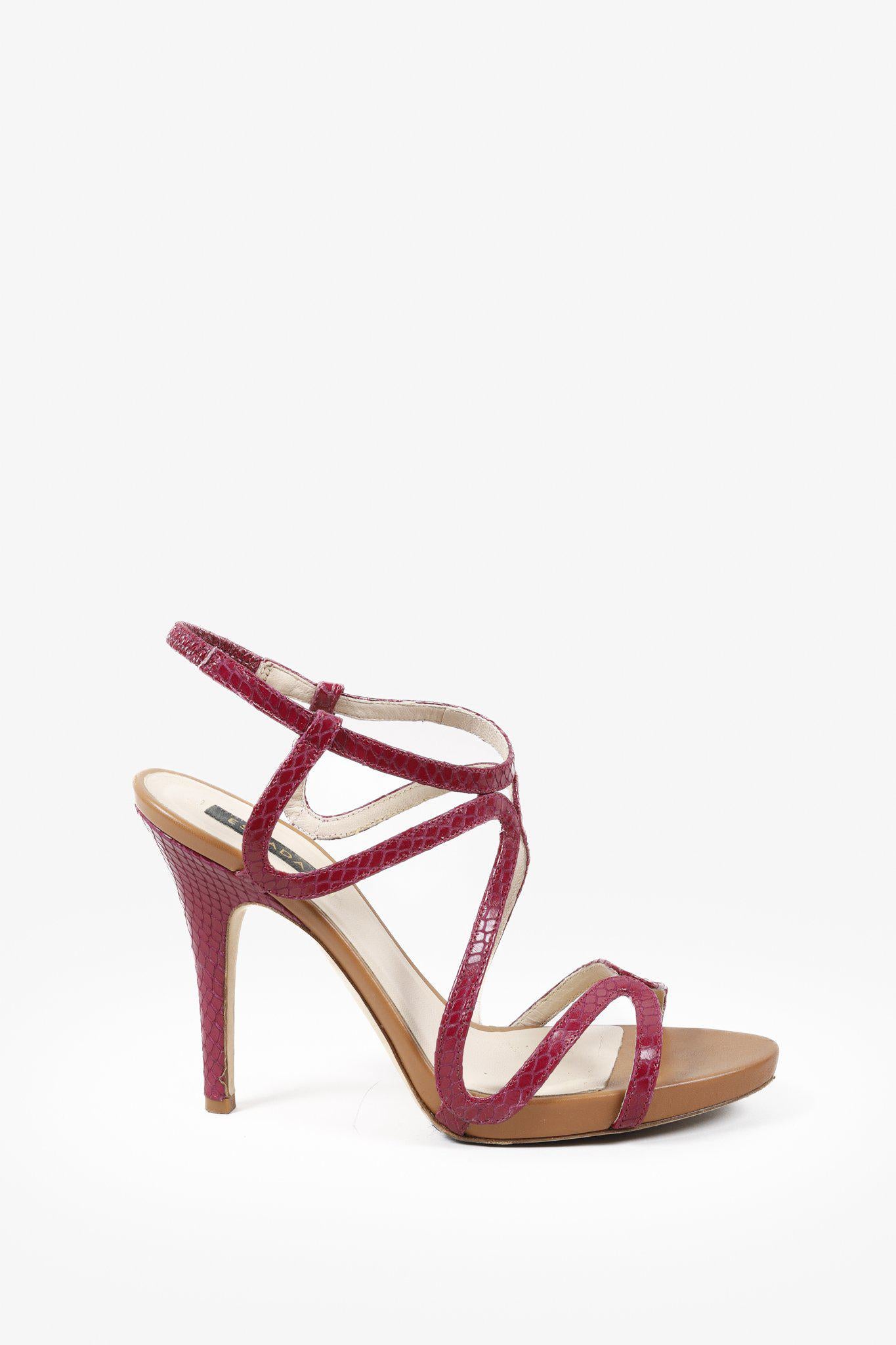 Escada Hot Pink Snake-Embossed Cage Sandals