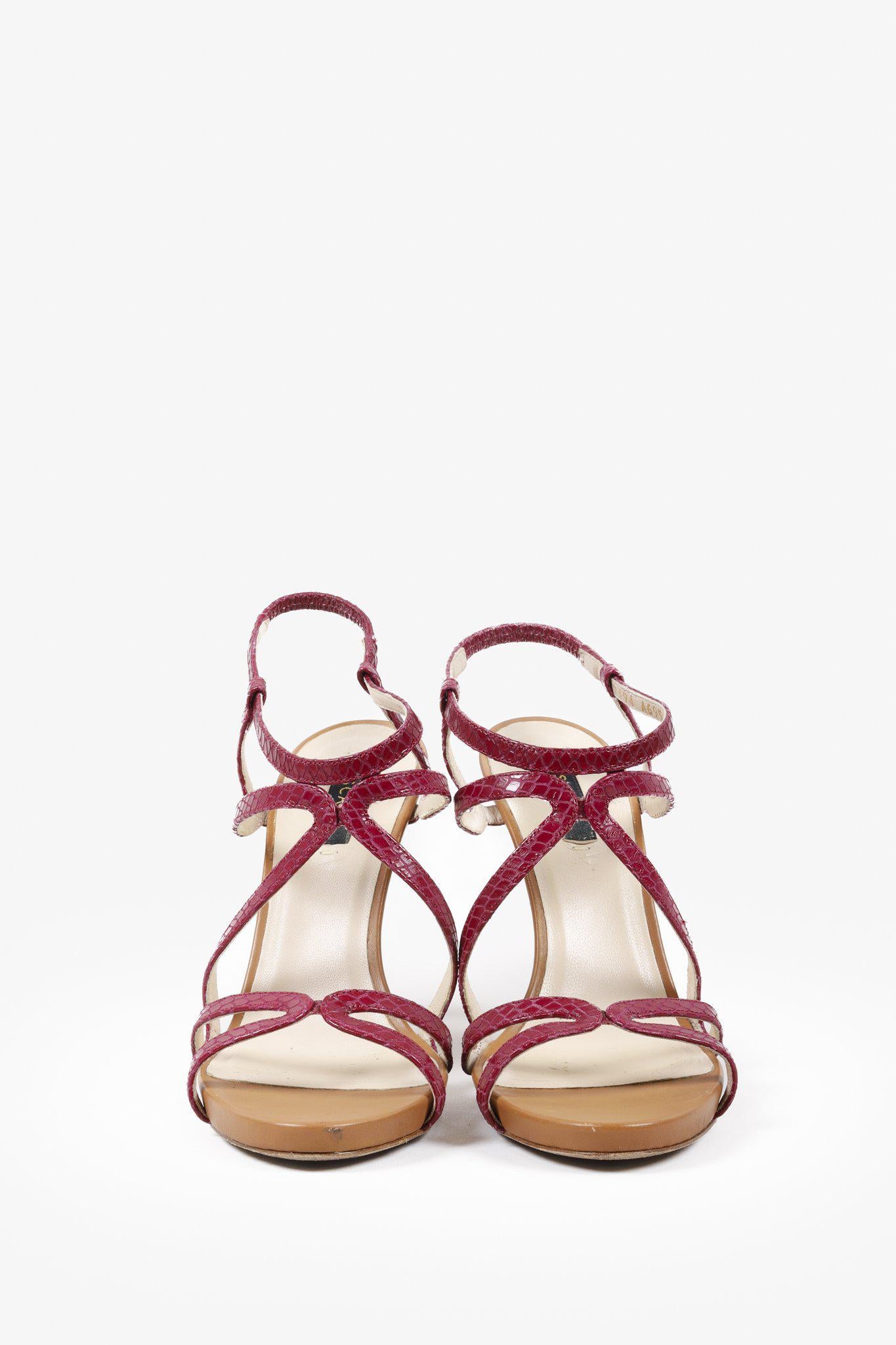 Escada Hot Pink Snake-Embossed Cage Sandals