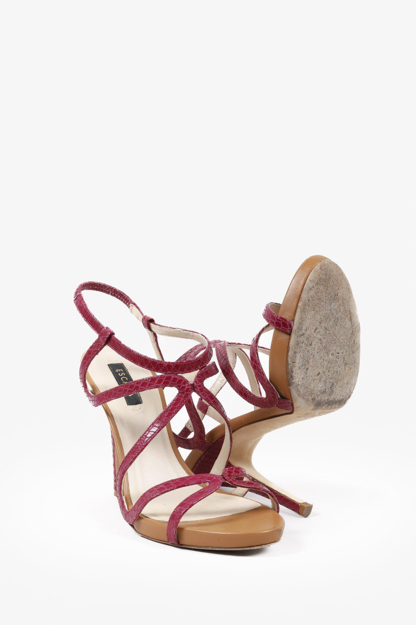 Escada Hot Pink Snake-Embossed Cage Sandals