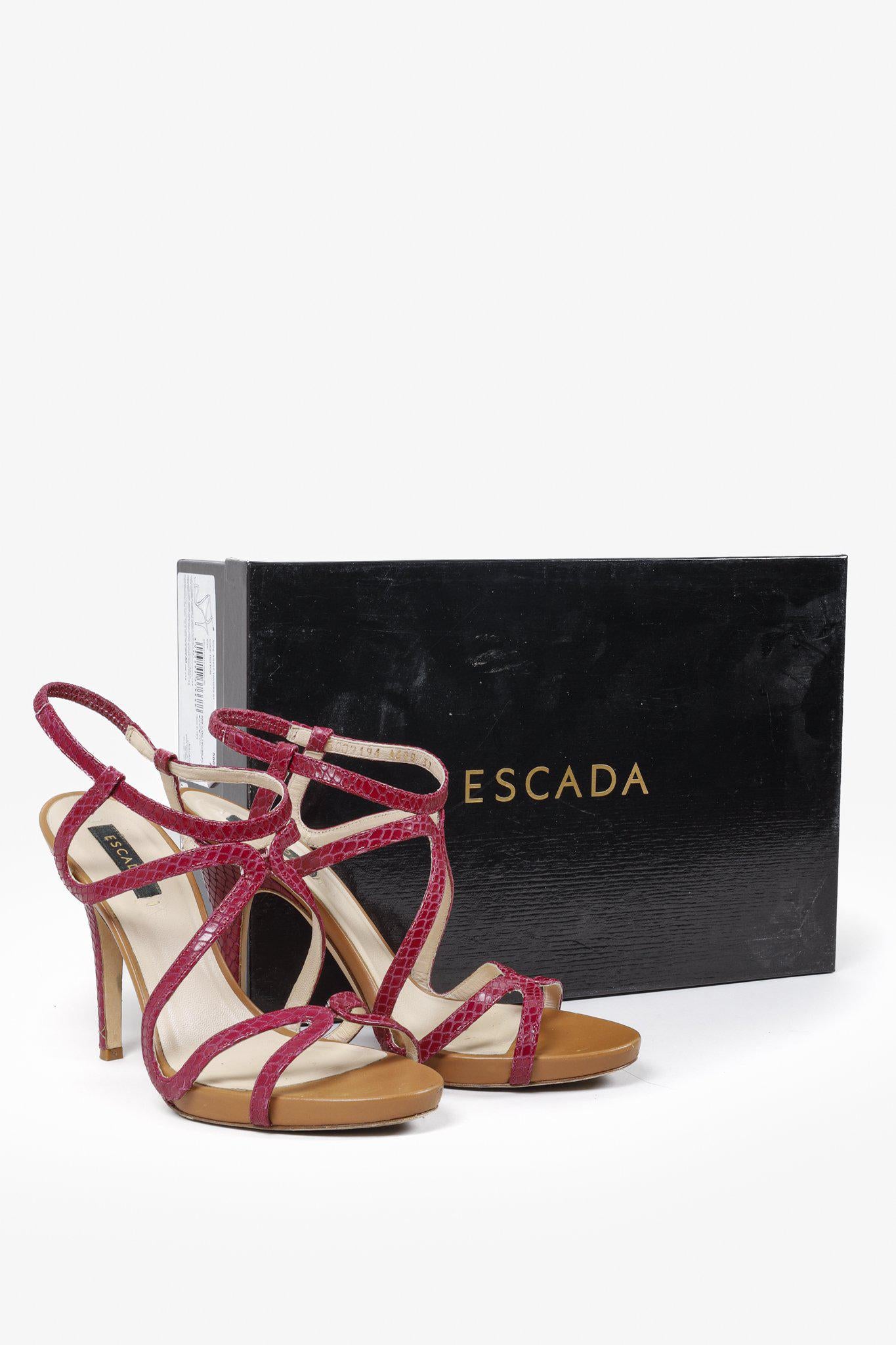 Escada Hot Pink Snake-Embossed Cage Sandals