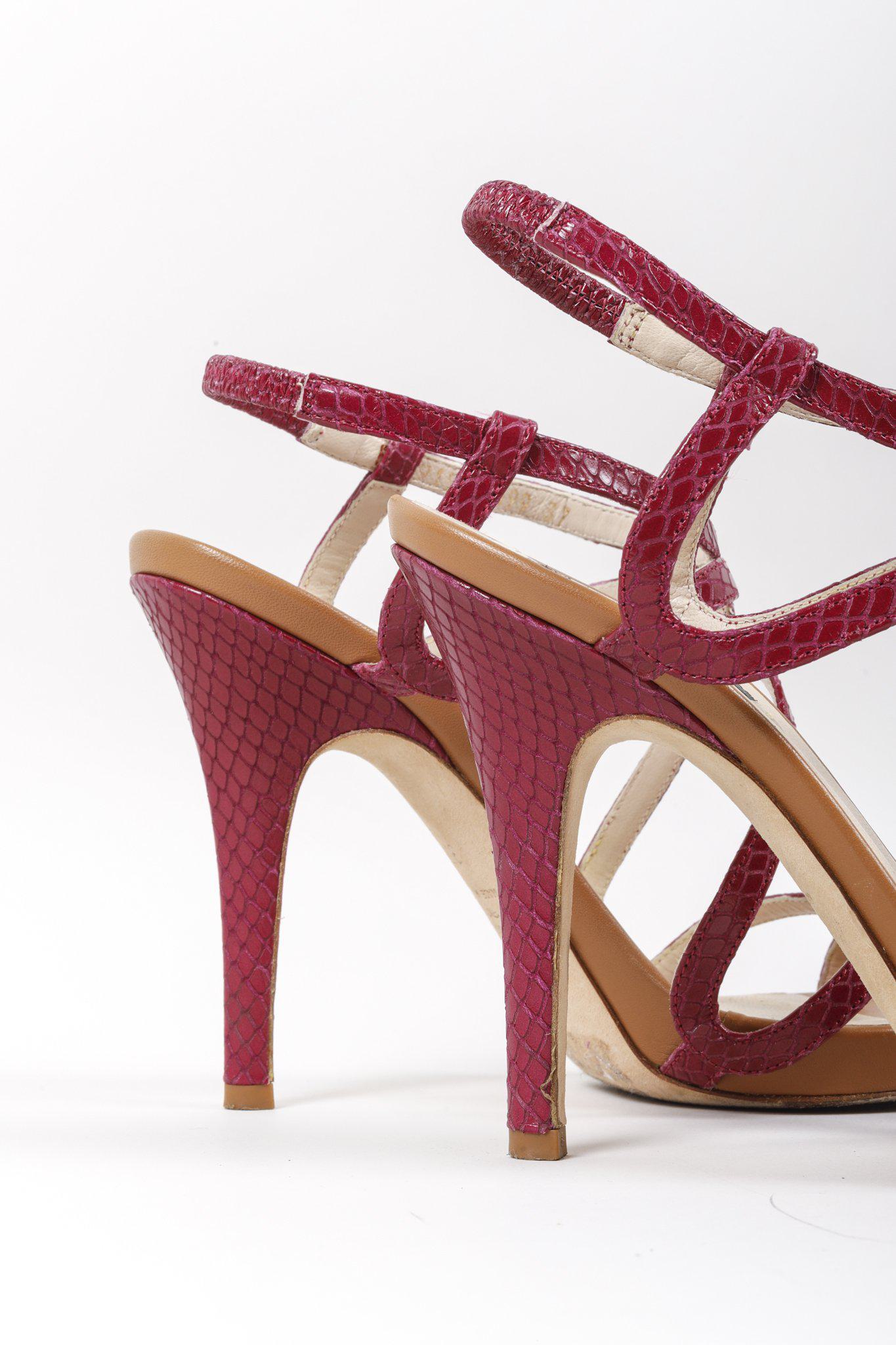 Escada Hot Pink Snake-Embossed Cage Sandals