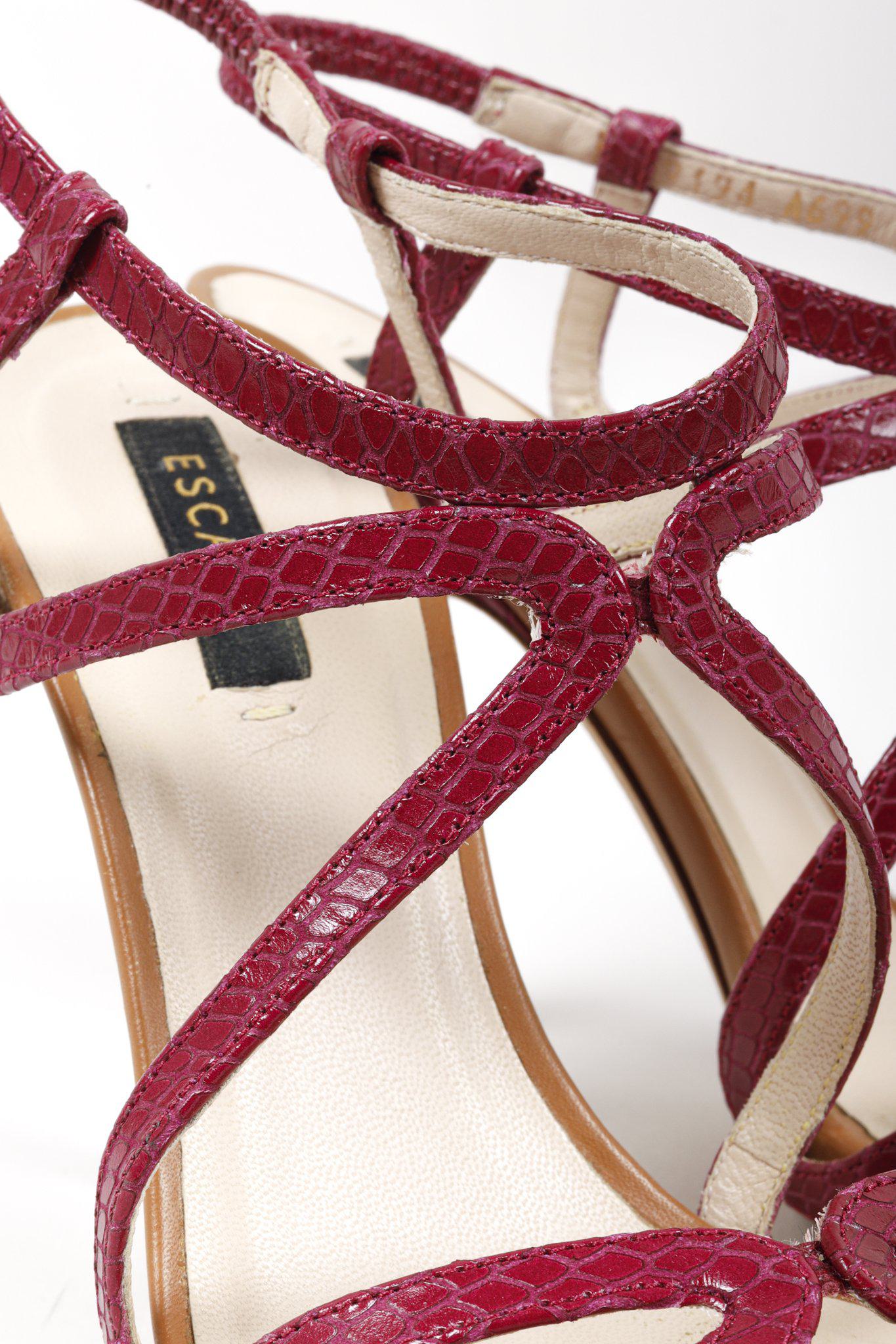 Escada Hot Pink Snake-Embossed Cage Sandals