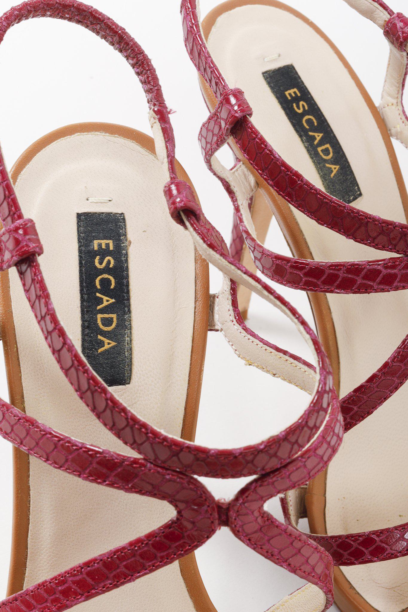 Escada Hot Pink Snake-Embossed Cage Sandals