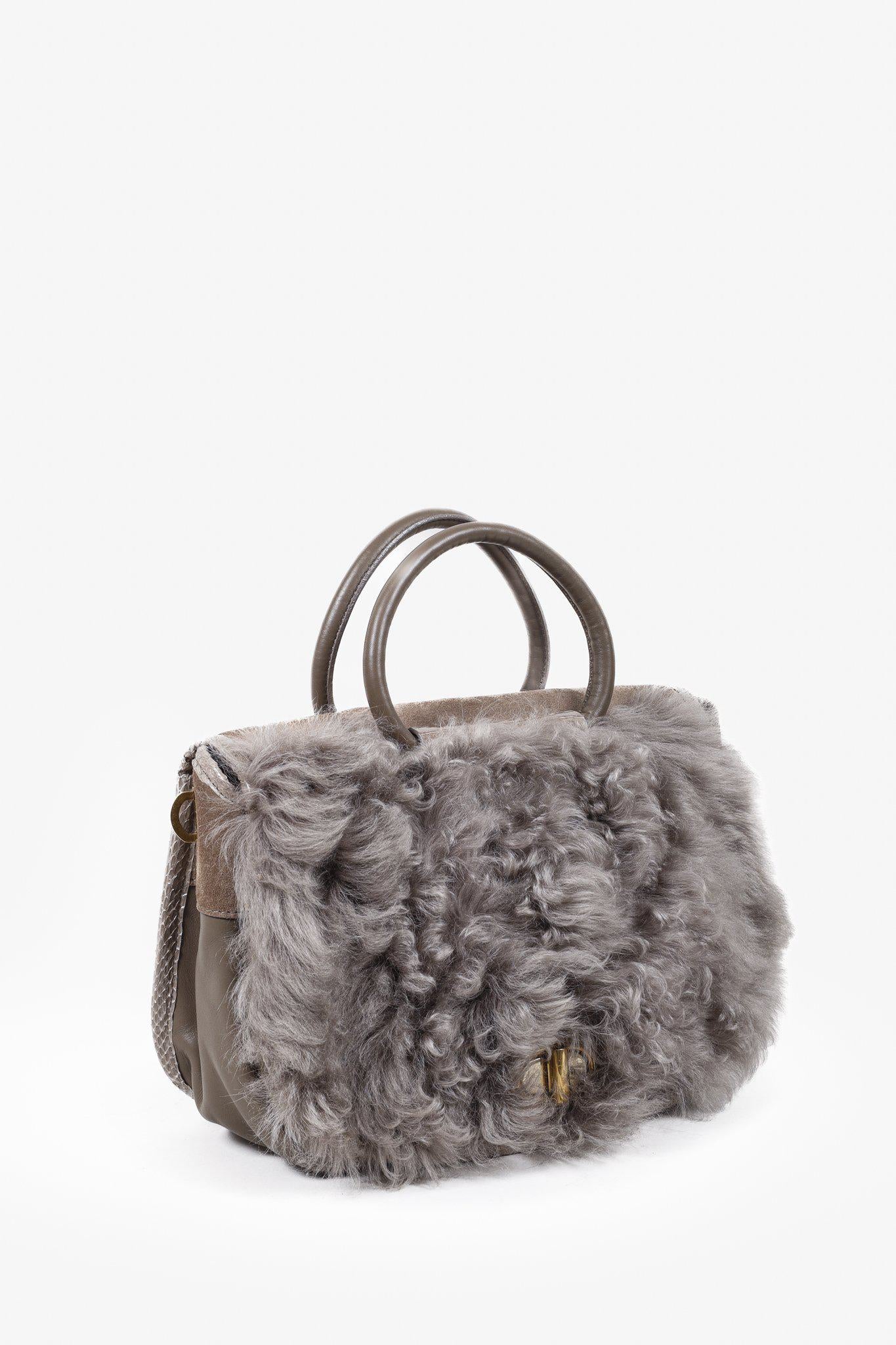 Nina Ricci Taupe Fur Watersnake Bracelet PM Shoulder Bag