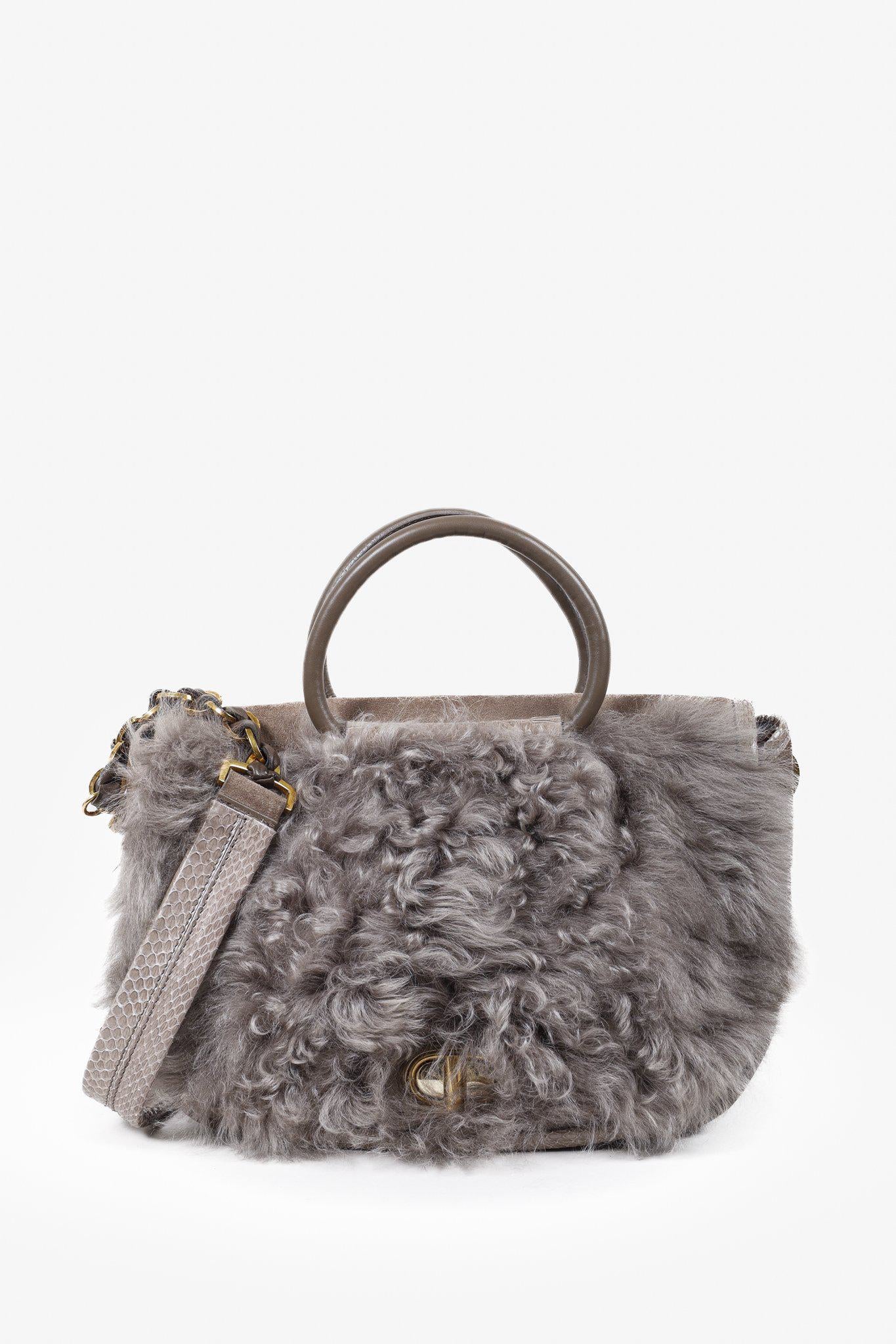 Nina Ricci Taupe Fur Watersnake Bracelet PM Shoulder Bag