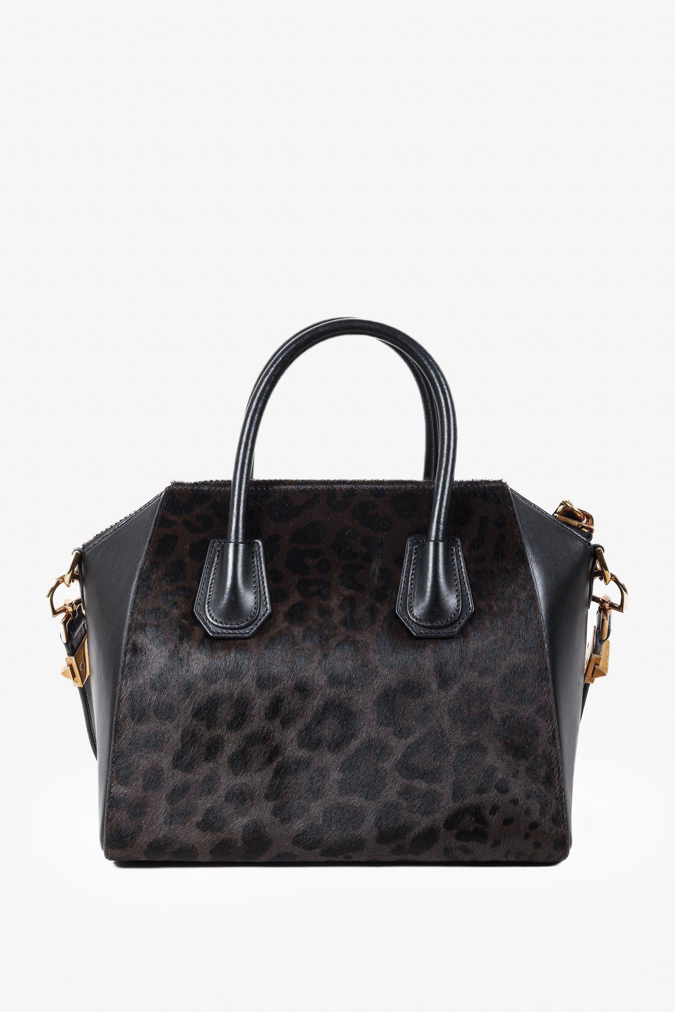 Givenchy Small Black Antigona Calf Hair Leopard Print Bag