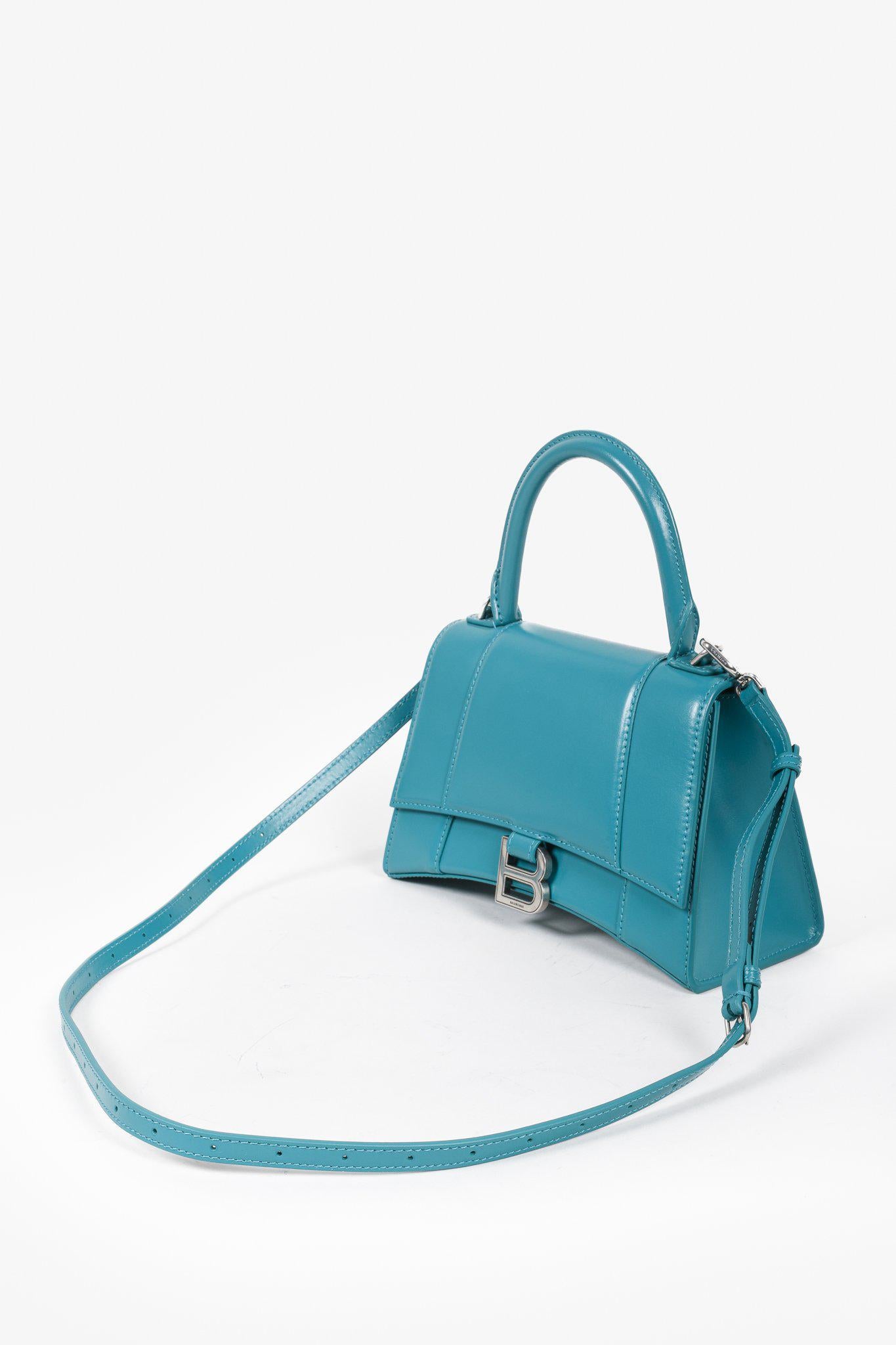 Balenciaga Hourglass Small Leather Bag in Teal