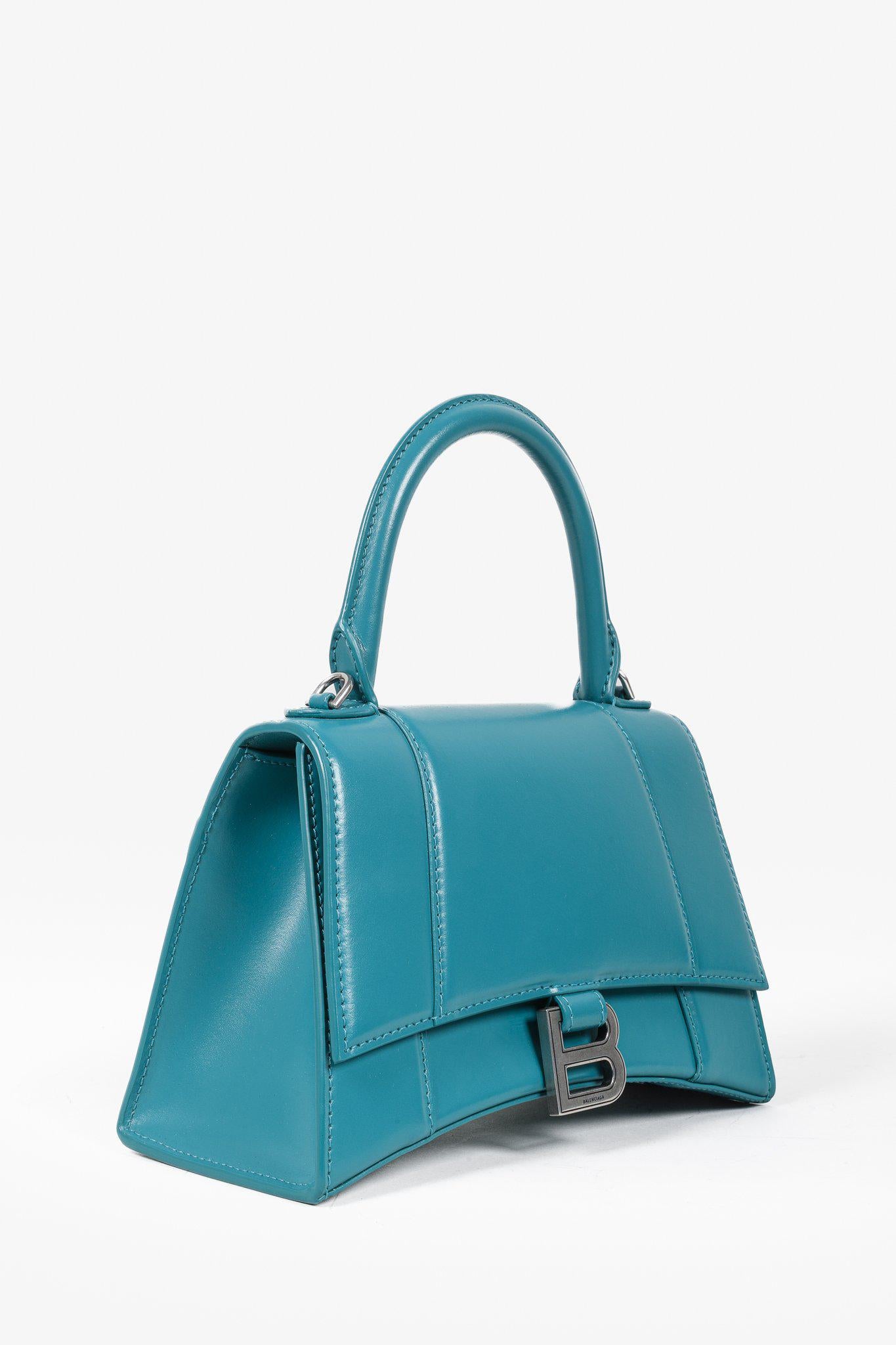 Balenciaga Hourglass Small Leather Bag in Teal