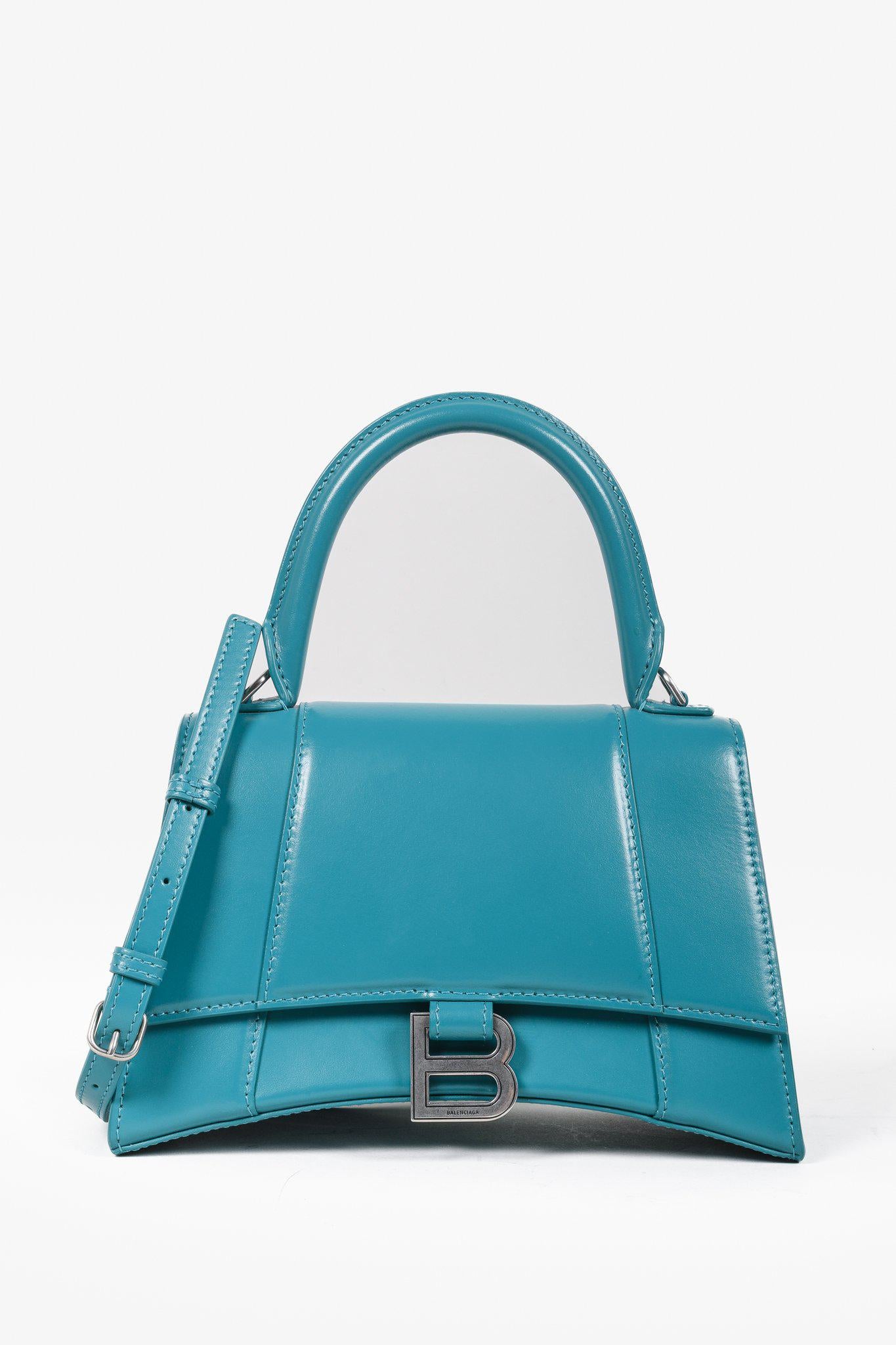 Balenciaga Hourglass Small Leather Bag in Teal