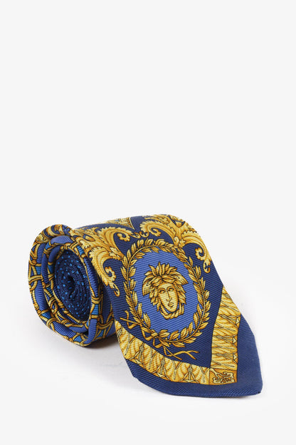 Versace Blue and Gold Silk Tie