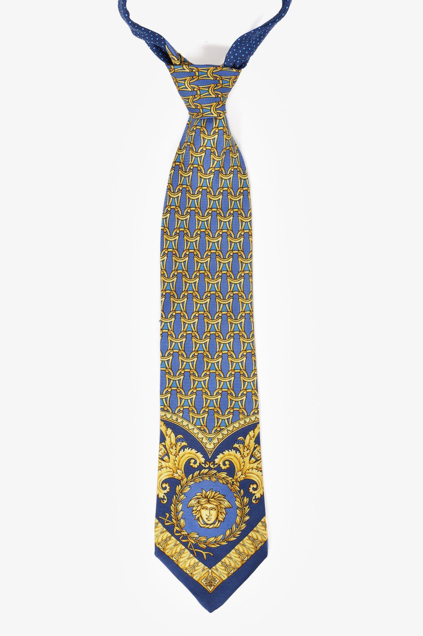 Versace Blue and Gold Silk Tie