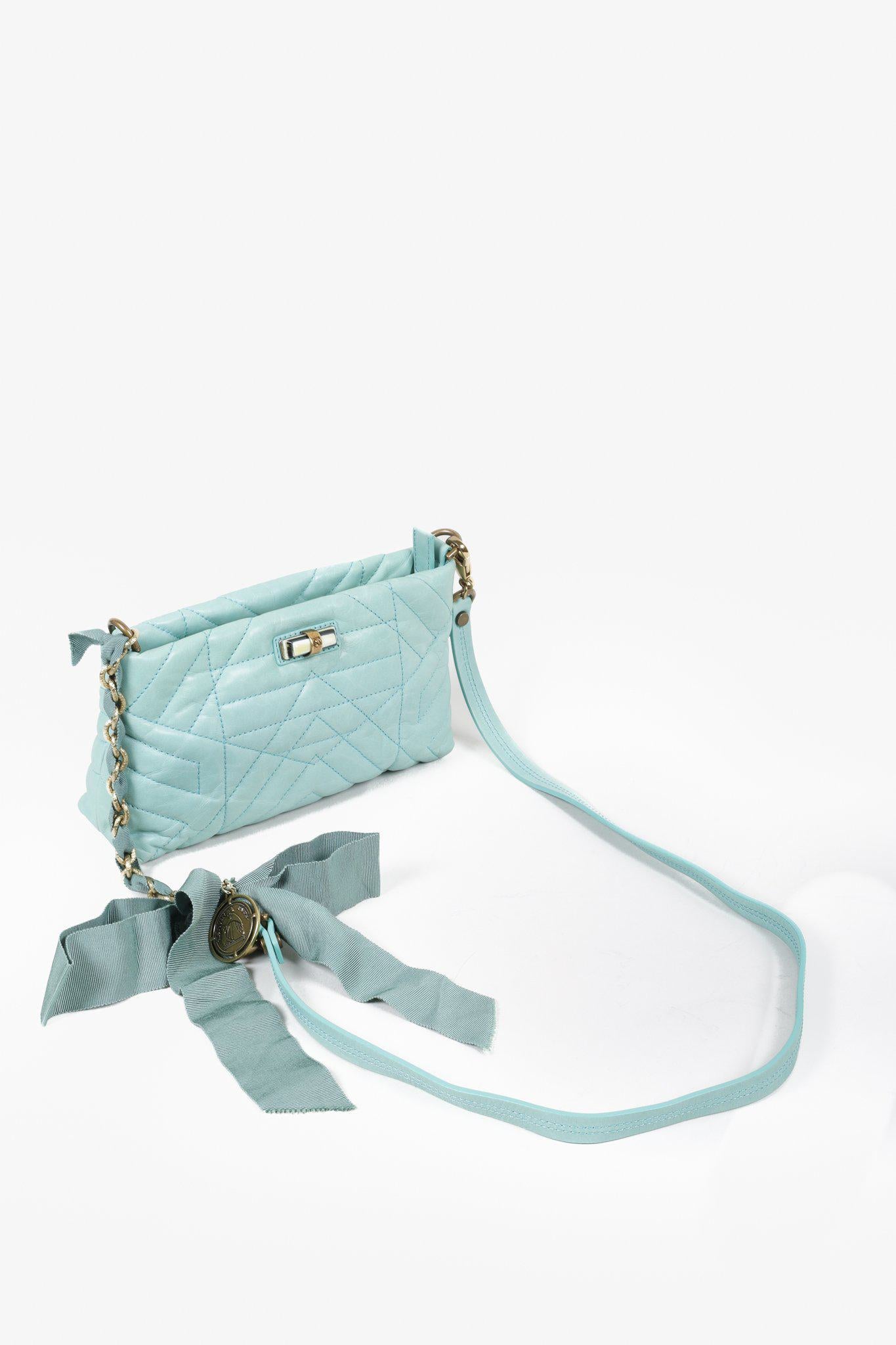 Lanvin Quilted Teal Leather Happy Crossbody Handbag