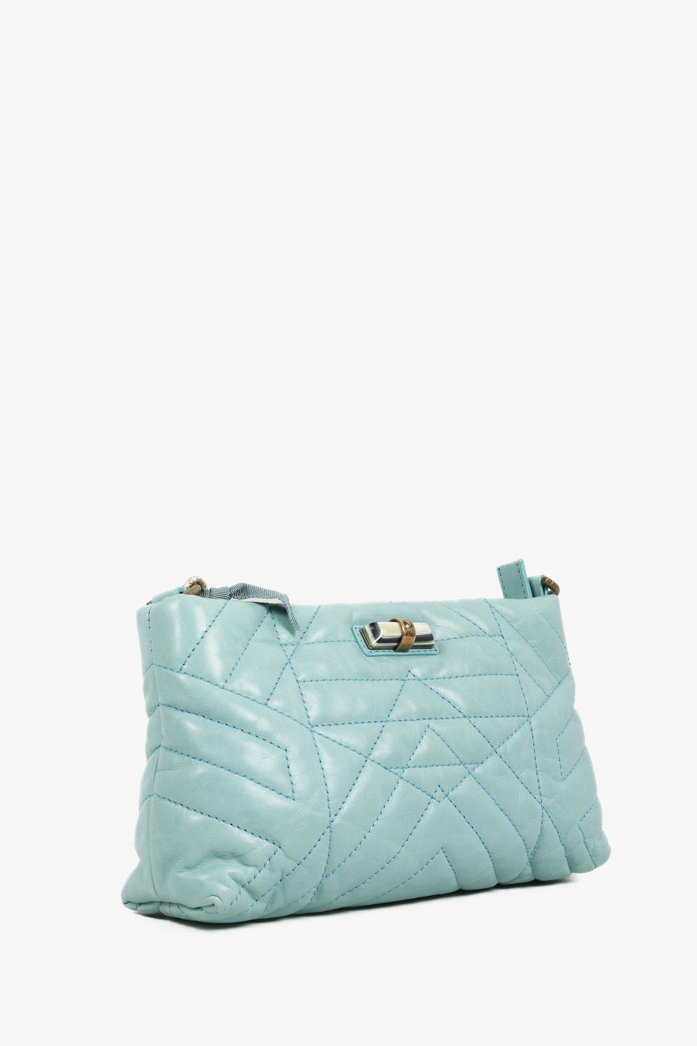 Lanvin Quilted Teal Leather Happy Crossbody Handbag