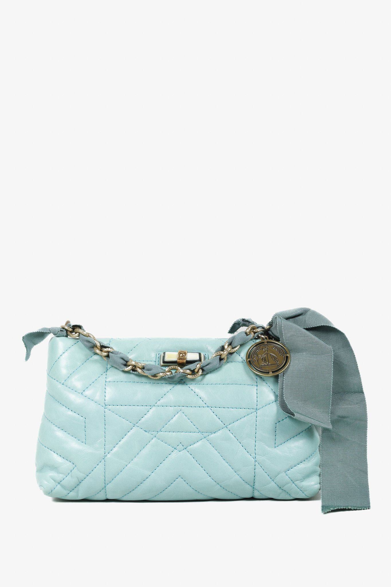 Lanvin Quilted Teal Leather Happy Crossbody Handbag