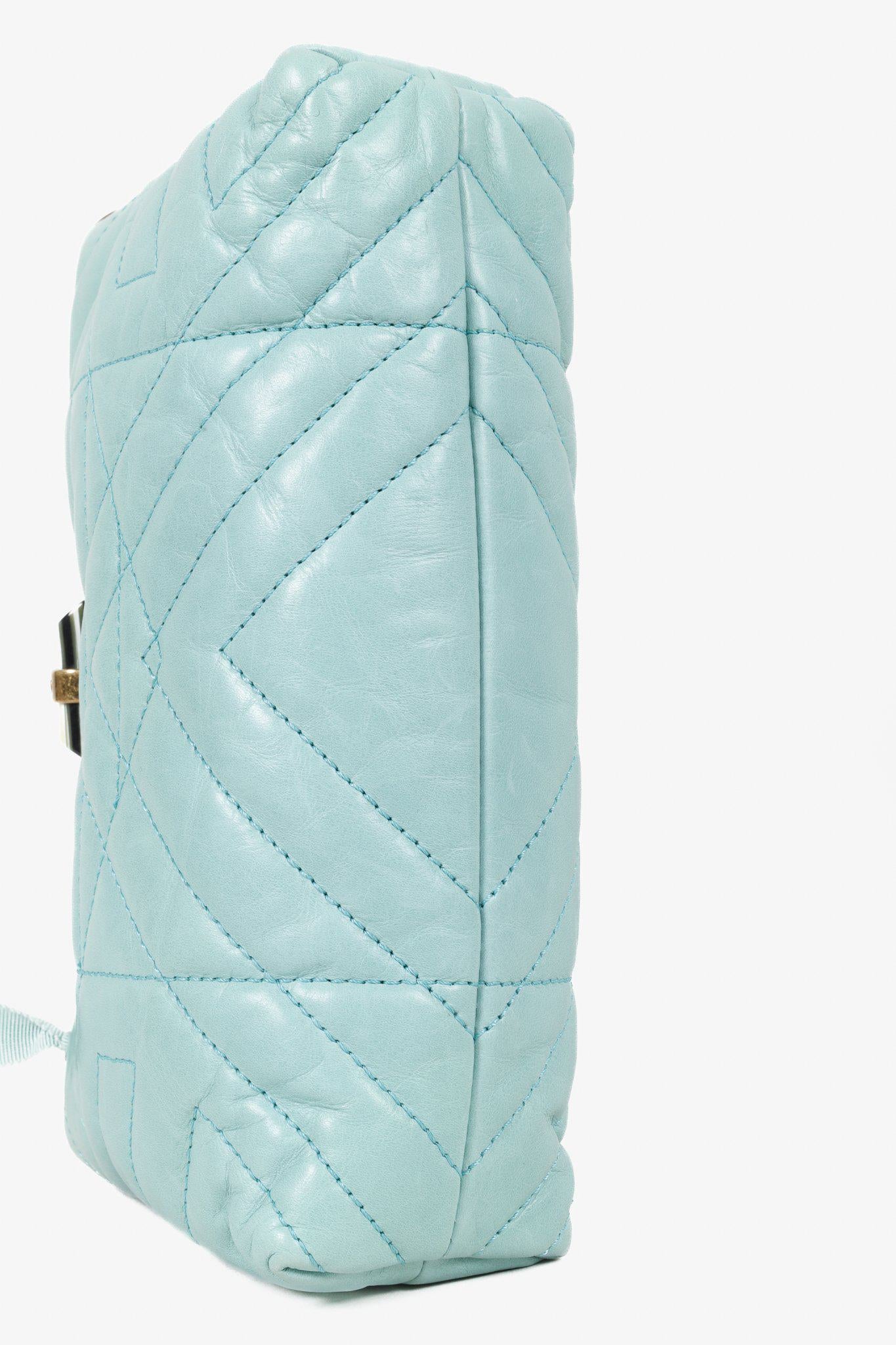 Lanvin Quilted Teal Leather Happy Crossbody Handbag