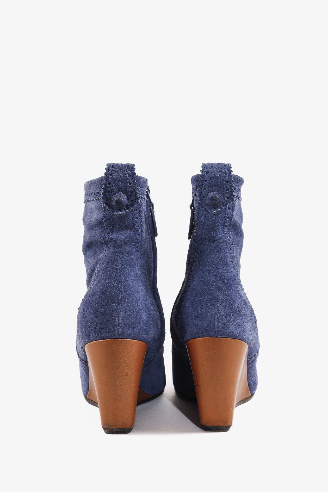 Balenciaga Blue Suede Ankle Boots