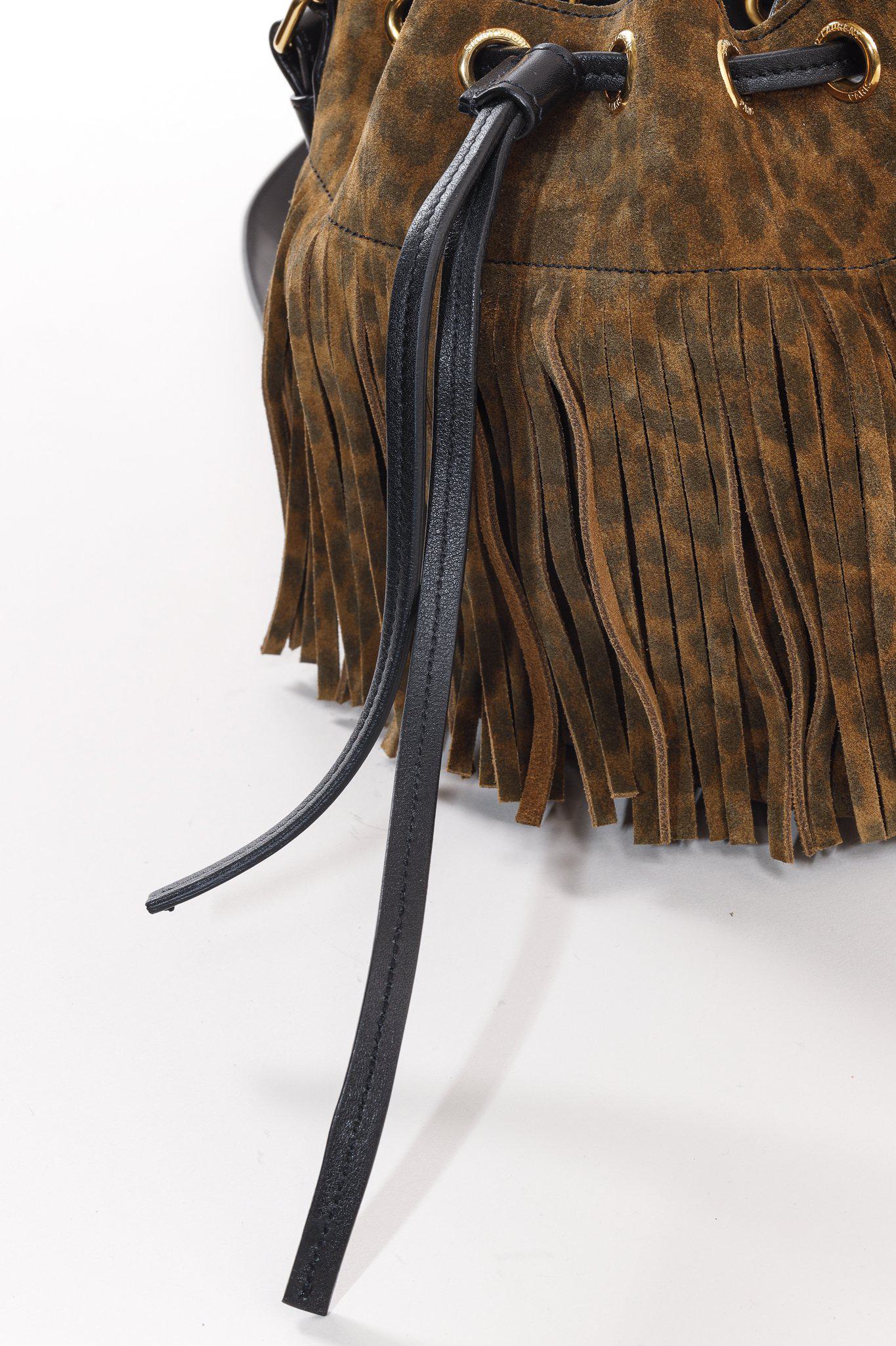 Saint Laurent Emmanuelle Suede Leopard-Print Fringe Bucket Bag