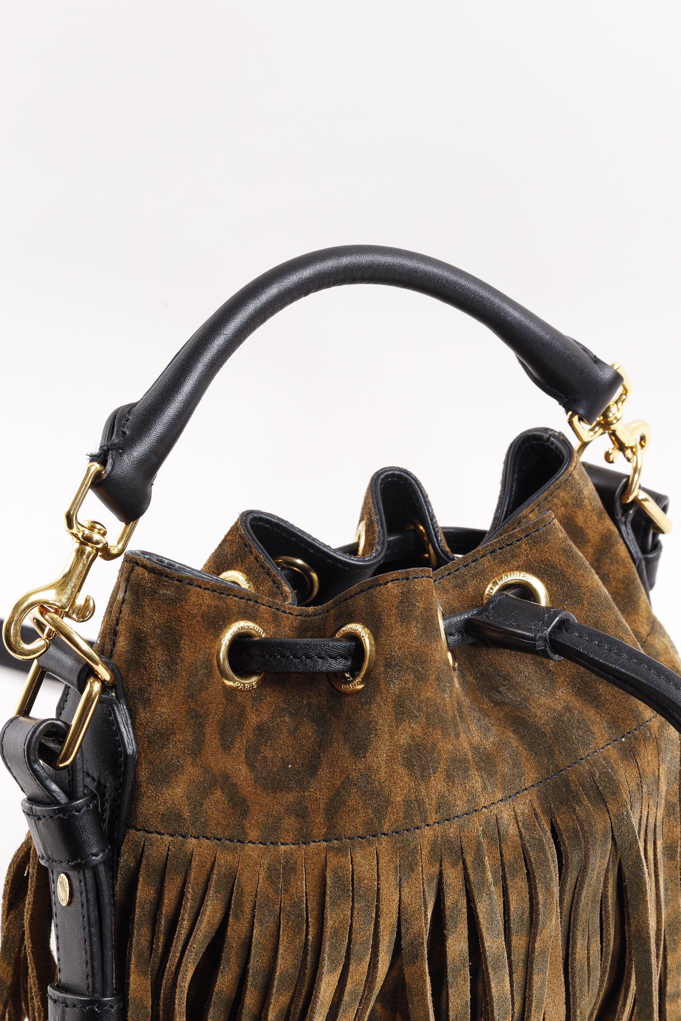 Saint Laurent Emmanuelle Suede Leopard-Print Fringe Bucket Bag